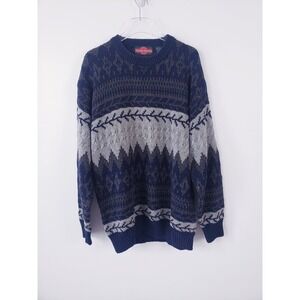 Vintage 90s Stone Haven Sweater Blue Gray‎ Fair Isle Geometric Knit Mens Large